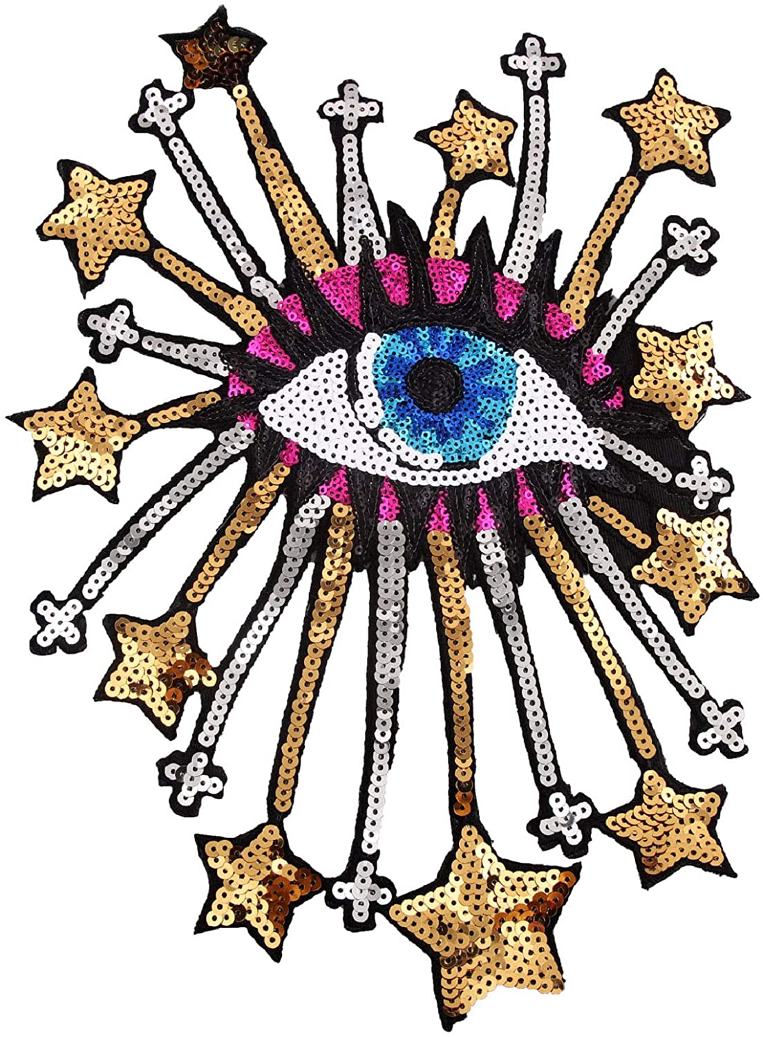 Evil Eye with Shooting Stars Sequin Patch, Extra-Large (13 Inches